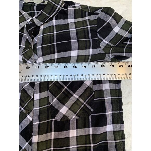 Athleta Womens Plaid Black Green Shirt Long Sleeve Top Blouse XS X-Small - Picture 3 of 10